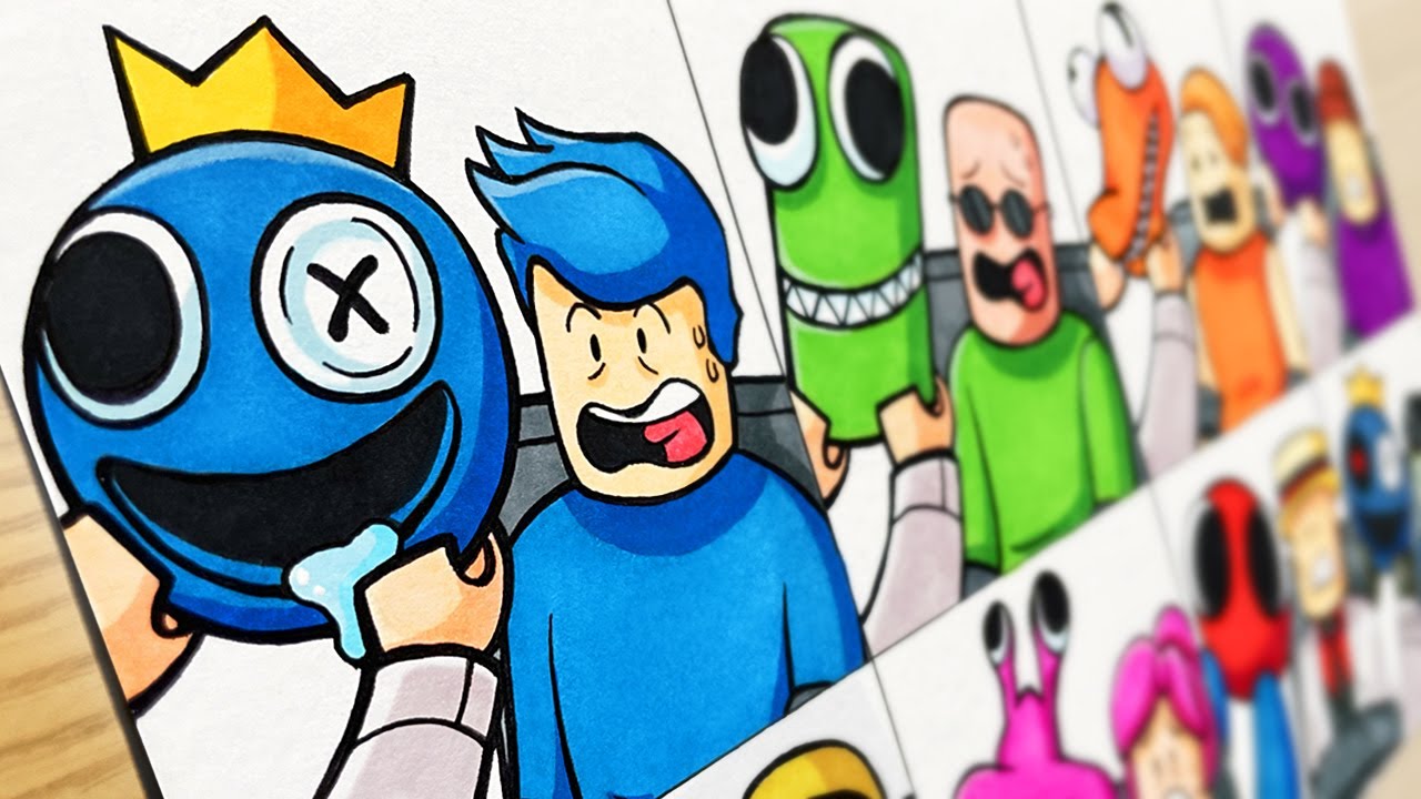 Drawing ROBLOX - Rainbow Friends BLUE in Different Styles 