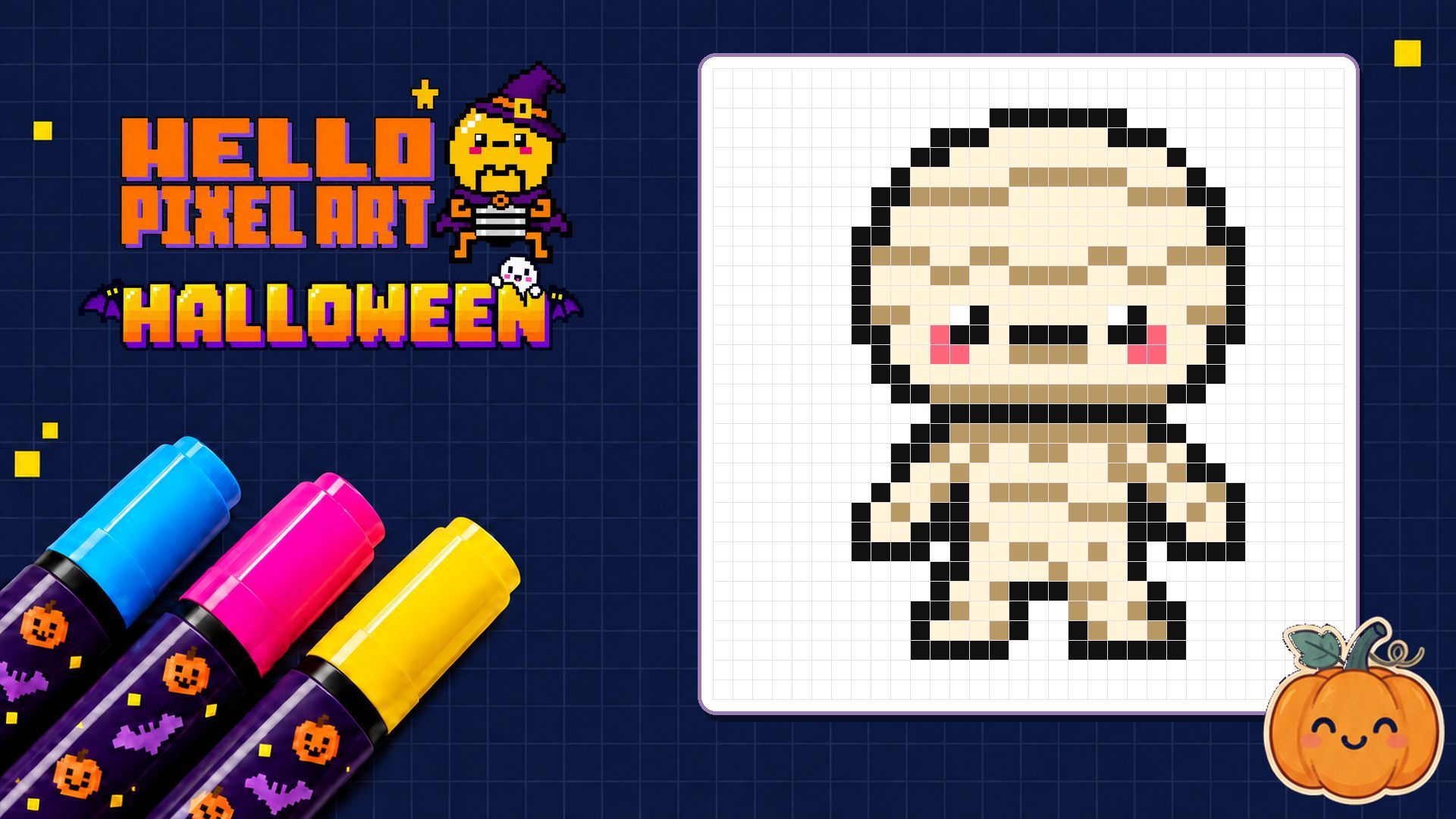 How to Draw a Kawaii Classic Mummy 🎃 Easy Halloween Pixel Art - BiliBili