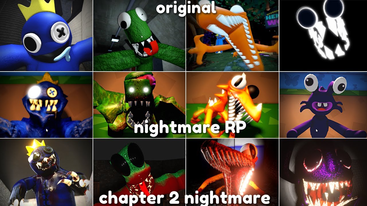 MONSTER NIGHTMARE GREEN + *NEW* RED PURPLE JUNIOR Rainbow Friends Chapter 2  Concept Roblox 