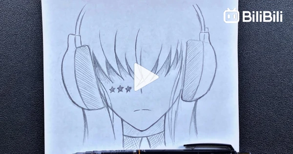how to draw a girl with headphones