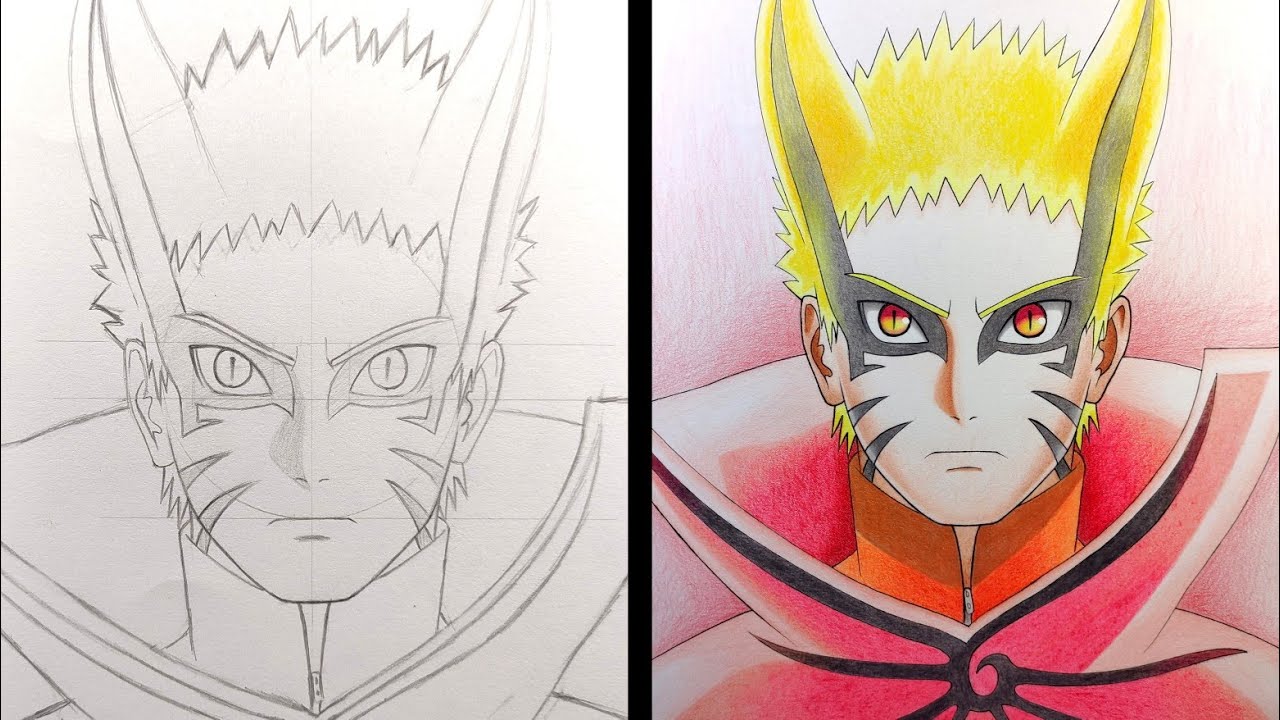 Easy anime sketch  how to draw naruto six paths sage mode half face easy  step-by-step 