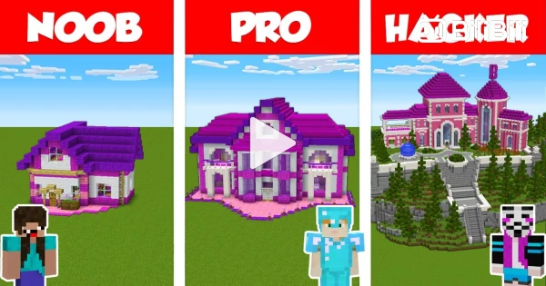 Minecraft NOOB vs PRO vs HACKER : FAMILY HOUSE CHALLENGE in minecraft /  Animation 