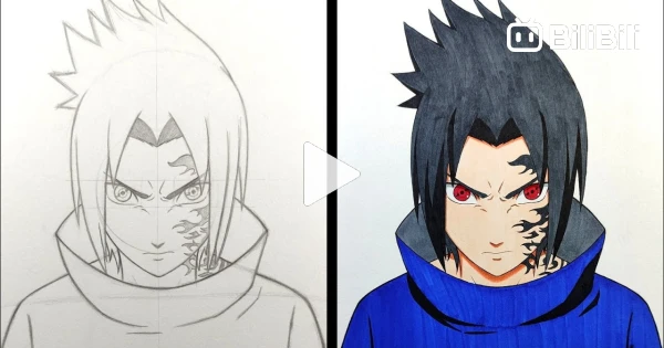 How to draw SASUKE (Naruto Shippuden) step by step, EASY - BiliBili