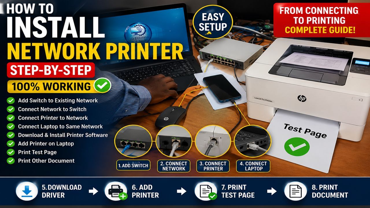 How to Install a Network Printer Step by Step | Connect Printer to LAN ...