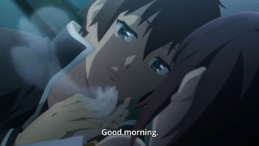 Konosuba Movie  Megumin clinging to Kazuma in their sleep 