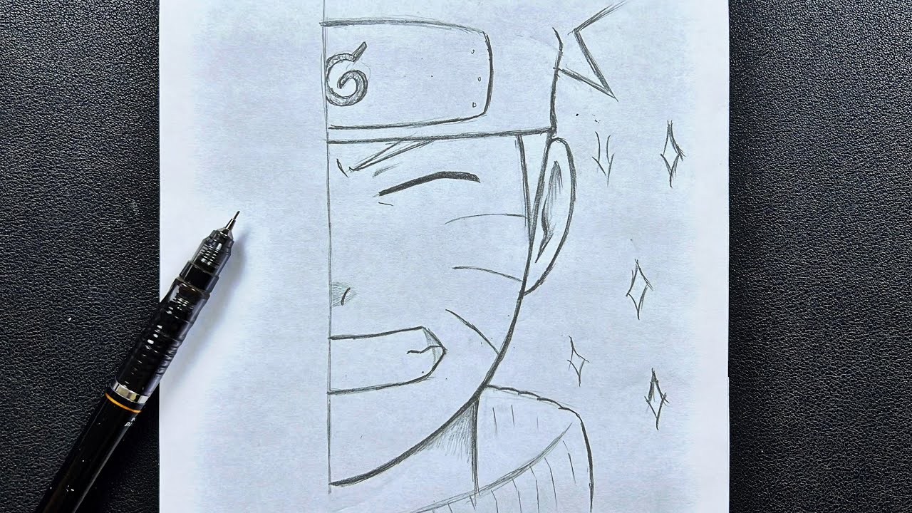 Easy anime sketch, how to draw naruto half face step-by-step 