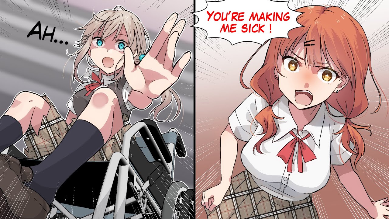 AI Art Generator: Sad anime woman in a wheelchair. Silver hair red eyes