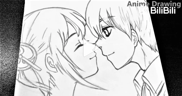anime boy and girl in love sketch
