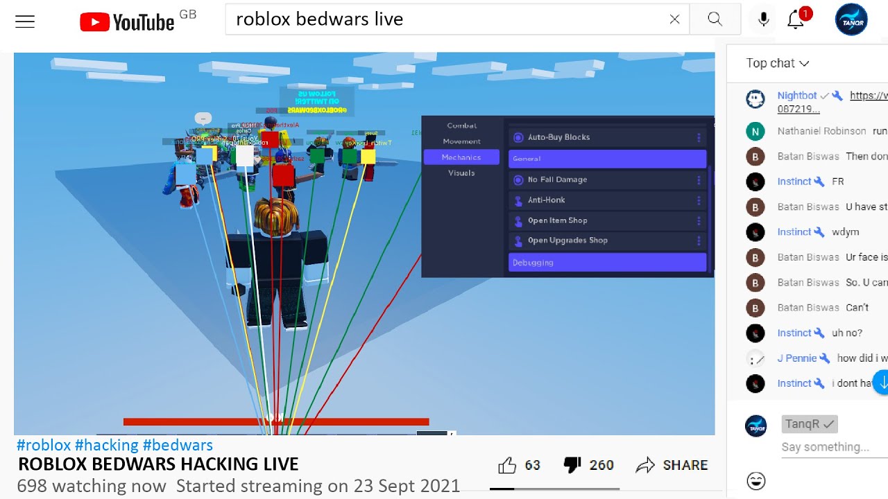 I caught a HACKER Streaming on Roblox Bedwars LIVE - BiliBili