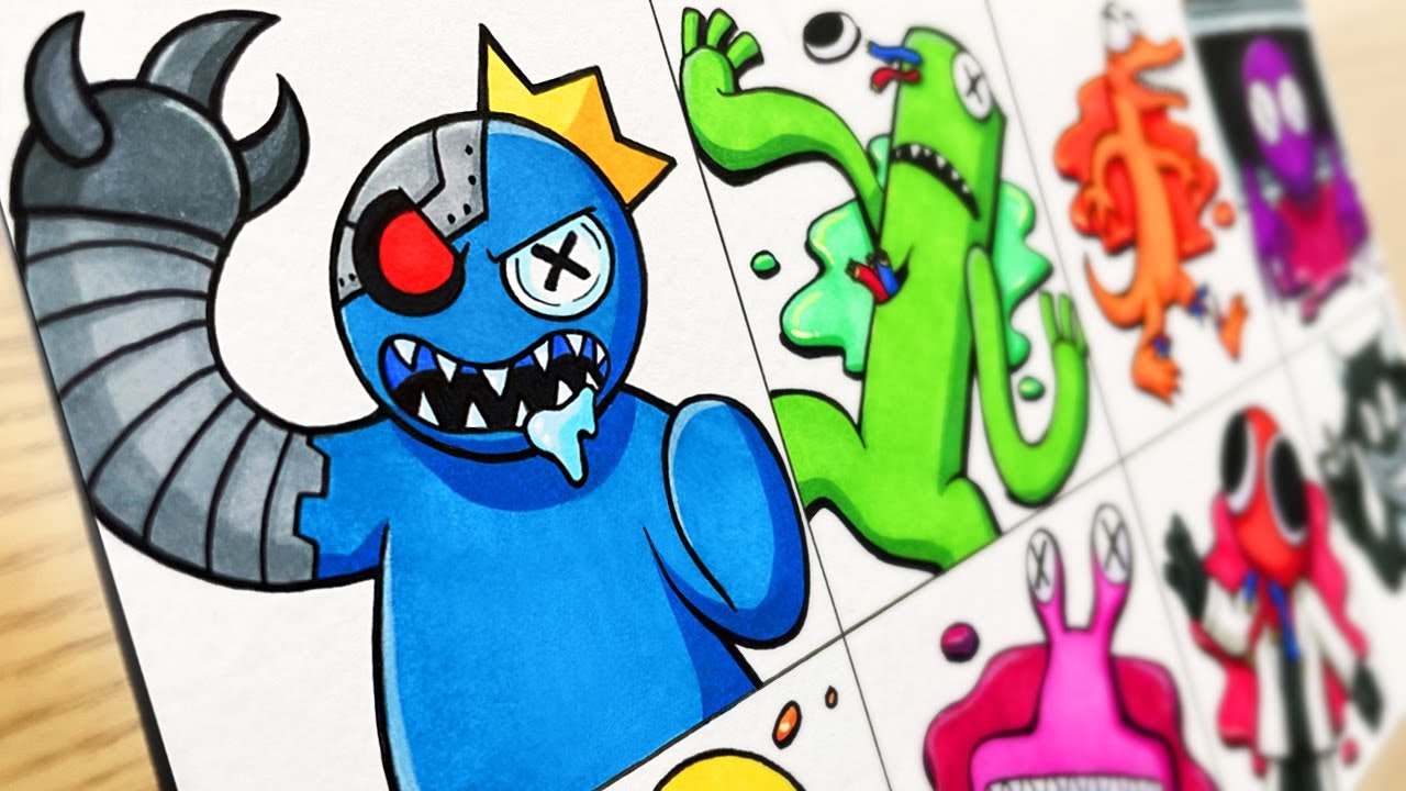 How to draw BLUE Chasing Me (Roblox Rainbow Friends) 