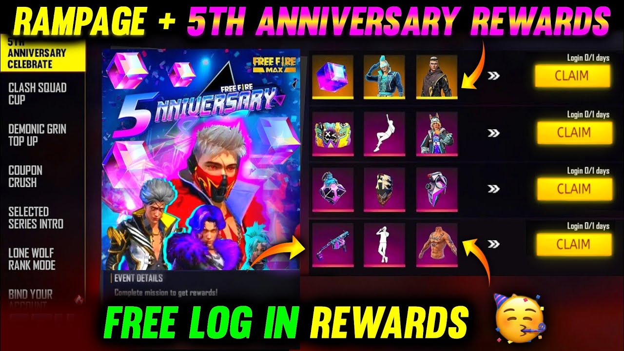 5TH Anniversary Event Free Fire + Rampage 4.0 Free Fire Login