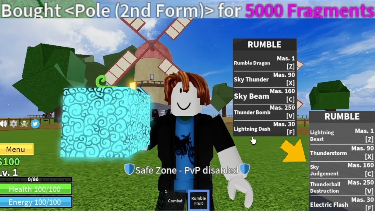 Lvl1 Noob AWAKENS RUMBLE and Pole V2(2nd form) in BLOXFRUITS - BiliBili